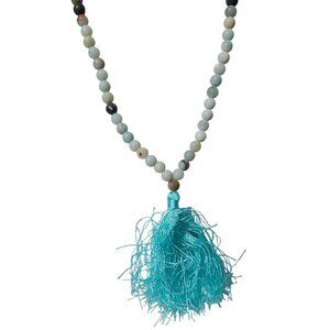 Boho Amazonite Beaded Necklace Turquoise Tassel Pendant Harmony Peace Jewelry